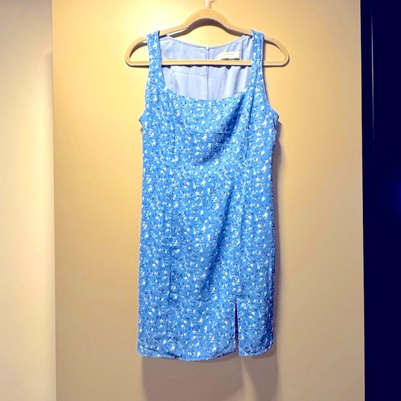 90s Blue Floral Mini Dress with Slit 💙 - Picture 7 of 8